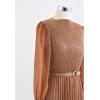 imageCHICWISH Womens LilacYellowDark GreenTan Full Pleated Belted Maxi DressTan