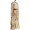 imageCHICWISH Womens RedPinkYellow Paisley Printed Ruffle Shirred Mock Neck Long Sleeve Belted Layered Tiered Chiffon DressYellow