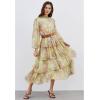 imageCHICWISH Womens RedPinkYellow Paisley Printed Ruffle Shirred Mock Neck Long Sleeve Belted Layered Tiered Chiffon DressYellow