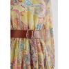 imageCHICWISH Womens RedPinkYellow Paisley Printed Ruffle Shirred Mock Neck Long Sleeve Belted Layered Tiered Chiffon DressYellow