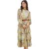 imageCHICWISH Womens RedPinkYellow Paisley Printed Ruffle Shirred Mock Neck Long Sleeve Belted Layered Tiered Chiffon DressYellow