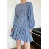 imageCHICWISH Womens Rose PaintingNavy FloralGreen Floret Bubble Sleeves Frilling Mini DressBlue Floret