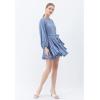 imageCHICWISH Womens Rose PaintingNavy FloralGreen Floret Bubble Sleeves Frilling Mini DressBlue Floret