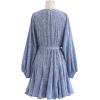 imageCHICWISH Womens Rose PaintingNavy FloralGreen Floret Bubble Sleeves Frilling Mini DressBlue Floret