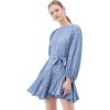 imageCHICWISH Womens Rose PaintingNavy FloralGreen Floret Bubble Sleeves Frilling Mini DressBlue Floret