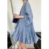 imageCHICWISH Womens Rose PaintingNavy FloralGreen Floret Bubble Sleeves Frilling Mini DressBlue Floret