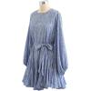 imageCHICWISH Womens Rose PaintingNavy FloralGreen Floret Bubble Sleeves Frilling Mini DressBlue Floret