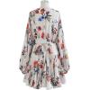 imageCHICWISH Womens Rose PaintingNavy FloralGreen Floret Bubble Sleeves Frilling Mini DressFascinating Floral