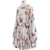 imageCHICWISH Womens Rose PaintingNavy FloralGreen Floret Bubble Sleeves Frilling Mini DressFascinating Floral