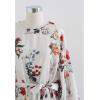 imageCHICWISH Womens Rose PaintingNavy FloralGreen Floret Bubble Sleeves Frilling Mini DressFascinating Floral