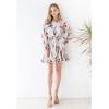 imageCHICWISH Womens Rose PaintingNavy FloralGreen Floret Bubble Sleeves Frilling Mini DressFascinating Floral