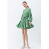 imageCHICWISH Womens Rose PaintingNavy FloralGreen Floret Bubble Sleeves Frilling Mini DressGreen Floret