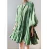 imageCHICWISH Womens Rose PaintingNavy FloralGreen Floret Bubble Sleeves Frilling Mini DressGreen Floret