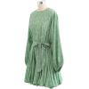 imageCHICWISH Womens Rose PaintingNavy FloralGreen Floret Bubble Sleeves Frilling Mini DressGreen Floret