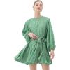 imageCHICWISH Womens Rose PaintingNavy FloralGreen Floret Bubble Sleeves Frilling Mini DressGreen Floret