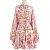 imageCHICWISH Womens Rose PaintingNavy FloralGreen Floret Bubble Sleeves Frilling Mini DressRose Painting