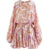 imageCHICWISH Womens Rose PaintingNavy FloralGreen Floret Bubble Sleeves Frilling Mini DressRose Painting
