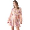imageCHICWISH Womens Rose PaintingNavy FloralGreen Floret Bubble Sleeves Frilling Mini DressRose Painting