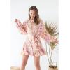 imageCHICWISH Womens Rose PaintingNavy FloralGreen Floret Bubble Sleeves Frilling Mini DressRose Painting