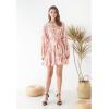 imageCHICWISH Womens Rose PaintingNavy FloralGreen Floret Bubble Sleeves Frilling Mini DressRose Painting