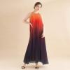 imageCHICWISH Womens Splendor of The Sunset Orange Violet Halter Neck Gradient Pleated Maxi Slip Chiffon DressPurpleregular