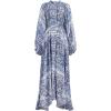 imageCHICWISH Women Blue Printed Full Pleated Maxi Dress Long Bubble Sleeves Button High Waist Summer Beach Long Dress with BeltBlue