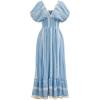 imageCHICWISH Women Embroidery V Neck Maxi Dress Short Sleeve High Elastic Waist Casual Blue Summer Cotton Long DressesBlue
