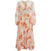 imageCHICWISH Women Floral Print Chiffon Midi Dress Ruffle Hem Casual V Neck Long Sleeve ALine Flowy 2024 Summer DressesOrange