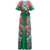 imageCHICWISH Women Floral Printed Maxi Dress Flutter Sleeve V Neck Summer Dresses Elastic Waist Green Wrap Long Dress with BeltGreen