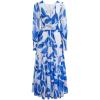 imageCHICWISH Women Long Sleeves Chiffon Maxi Dress VNeck Leaf Printed Casual Spring Summer High Waist Blue Long DressBlue