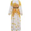 imageCHICWISH Women Pleated Long Sleeve Maxi Dress Watercolor Floral Print Crewneck Casual Flowy Summer Long Dresses with BeltYellow