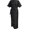 imageCHICWISH Women Satin Short Sleeve Maxi Dress Elegant Boat Neck Cocktail Evening Party Wrap Long DressBlack