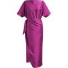 imageCHICWISH Women Satin Short Sleeve Maxi Dress Elegant Boat Neck Cocktail Evening Party Wrap Long DressMagenta
