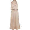 imageCHICWISH Womens ApricotDark GreenBurgundyBlackPistachioTeal Asymmetric Ruched Neckline Sleeveless DressHigh Neckapricot