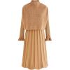 imageCHICWISH Womens CreamApricotBlackTealMint Mock Neck Pleated Knit Twinset DressApricot