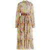 imageCHICWISH Womens RedPinkYellow Paisley Printed Ruffle Shirred Mock Neck Long Sleeve Belted Layered Tiered Chiffon DressYellow
