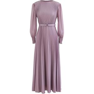 imageCHICWISH Womens LilacYellowDark GreenTan Full Pleated Belted Maxi DressLilac