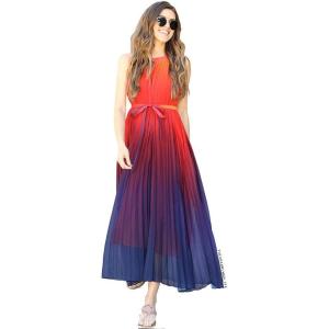 imageCHICWISH Womens Splendor of The Sunset Orange Violet Halter Neck Gradient Pleated Maxi Slip Chiffon DressPurpleregular