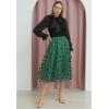 imageCHICWISH Green Tulle Midi Skirt Elegant Glitter Velvet Rose Mesh Skirts High Waist ALine Layered Midi Long Tutu SkirtsGreen