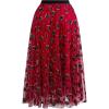 imageCHICWISH Green Tulle Midi Skirt Elegant Glitter Velvet Rose Mesh Skirts High Waist ALine Layered Midi Long Tutu SkirtsRed