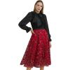 imageCHICWISH Green Tulle Midi Skirt Elegant Glitter Velvet Rose Mesh Skirts High Waist ALine Layered Midi Long Tutu SkirtsRed