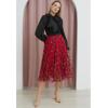 imageCHICWISH Green Tulle Midi Skirt Elegant Glitter Velvet Rose Mesh Skirts High Waist ALine Layered Midi Long Tutu SkirtsRed