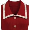 imageCHICWISH Midi Sweater Dress for Women Collared Braided Edge Long Sleeve Knit Dresses Fall Winter Elegant DressRed