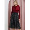 imageCHICWISH Sequin Midi Skirt for Women Embroidery Sparkle Tulle Skirt Fairy Mesh Layered High Elastic Waist SkirtsBlack