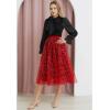 imageCHICWISH Sequin Midi Skirt for Women Embroidery Sparkle Tulle Skirt Fairy Mesh Layered High Elastic Waist SkirtsRed