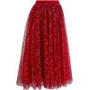 imageCHICWISH Sequin Midi Skirt for Women Embroidery Sparkle Tulle Skirt Fairy Mesh Layered High Elastic Waist SkirtsRed