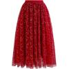 imageCHICWISH Sequin Midi Skirt for Women Embroidery Sparkle Tulle Skirt Fairy Mesh Layered High Elastic Waist SkirtsRed