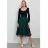 imageCHICWISH Tulle Skirts for Women Velvet Snowflake Mesh Fairy Skirt Elastic High Waist ALine Layered Midi SkirtDark Green