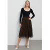 imageCHICWISH Tulle Skirts for Women Velvet Snowflake Mesh Fairy Skirt Elastic High Waist ALine Layered Midi SkirtTan