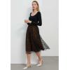 imageCHICWISH Tulle Skirts for Women Velvet Snowflake Mesh Fairy Skirt Elastic High Waist ALine Layered Midi SkirtTan